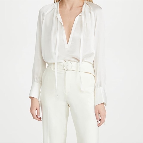 Club Monaco Tops - Club Monaco Shirred Tie Detail Blouson Top White Silk sz small
